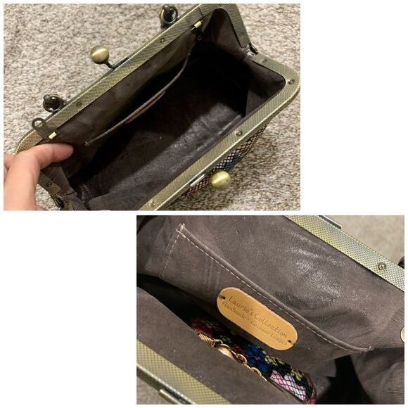 Handmade Genuine Embossed Leather Floral Print Top Handle bag & Small Purse Set - Picture 12 of 16